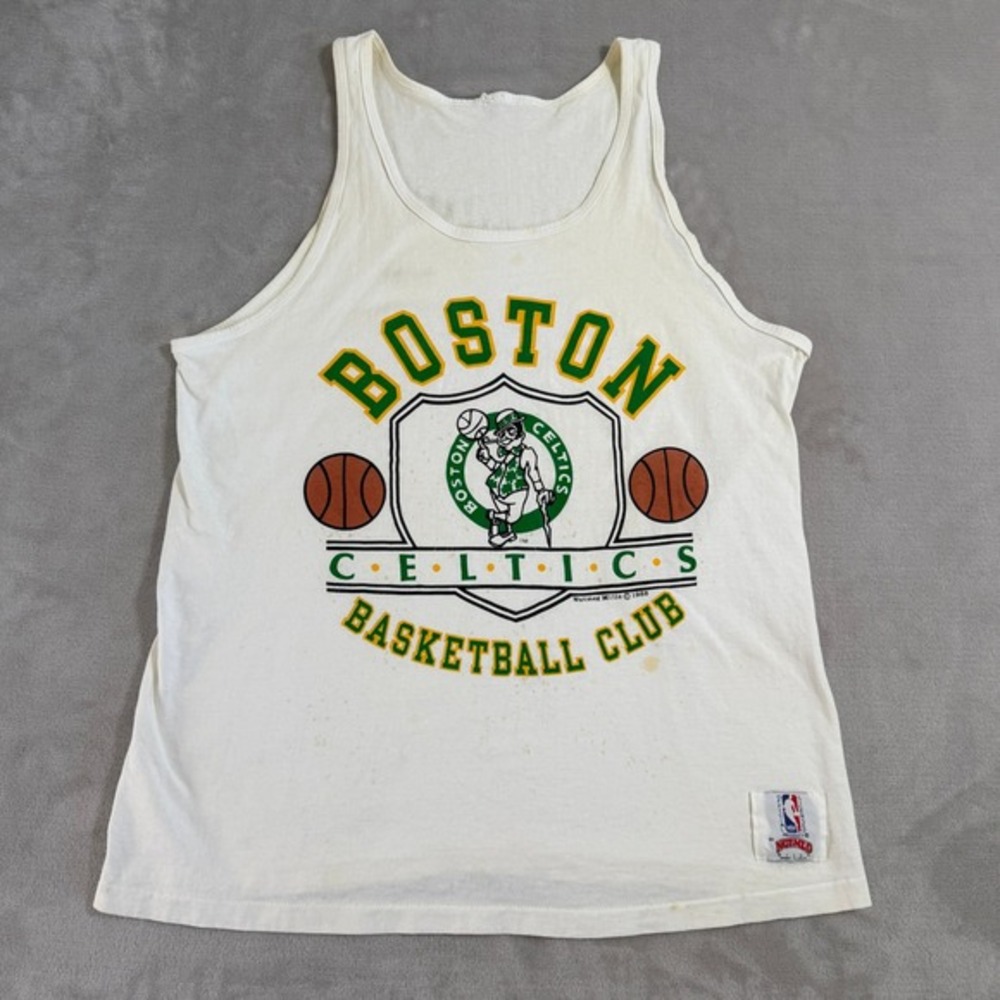 Vintage 1988 Boston Celtics Nutmeg Mills Tank Top NBA Basketball White Thrashed